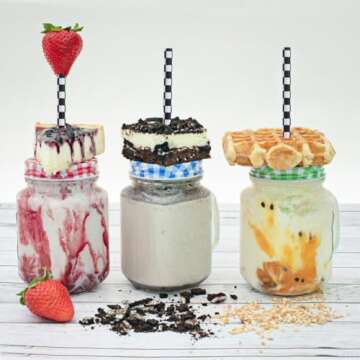 ALINK 100 Black and White Checkered Racing Paper Straws, Biodegradable Disposable Drinking Straws fo...