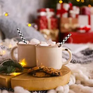 ALINK 100 Black and White Checkered Racing Paper Straws, Biodegradable Disposable Drinking Straws for Brithday, New Year, Party Decoration Supplies