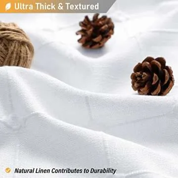 BTTN Extra Long Shower Curtain, 72x84 Inch Long Boho Tassel Linen Fabric Thick Shower Curtain Set with Plastic Hooks, Large Modern Farmhouse Country Textured Cloth Shower Curtains for Bathroom, White