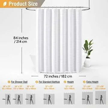 BTTN Extra Long Shower Curtain, 72x84 Inch Long Boho Tassel Linen Fabric Thick Shower Curtain Set with Plastic Hooks, Large Modern Farmhouse Country Textured Cloth Shower Curtains for Bathroom, White