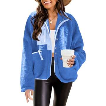 Nirovien Colorblock Sherpa Jacket for Women Fuzzy Fleece Coat Sherpa Pullover with Pockets Gifts for...