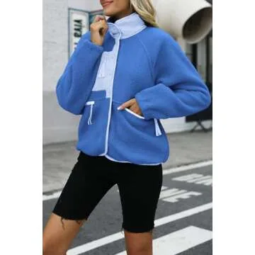 Nirovien Colorblock Sherpa Jacket for Women Fuzzy Fleece Coat