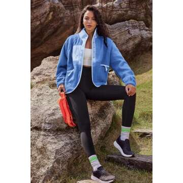 Nirovien Colorblock Sherpa Jacket for Women Fuzzy Fleece Coat