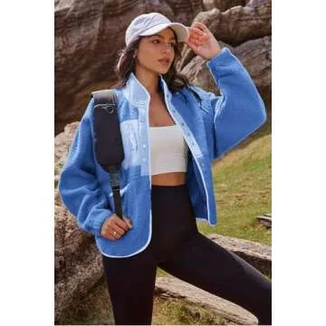 Nirovien Colorblock Sherpa Jacket for Women Fuzzy Fleece Coat