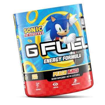 G Fuel Sonic Energy Powder, Sugar Free, Clean Caffeine Focus Supplement, Water Mix, Peach Ring Candy...