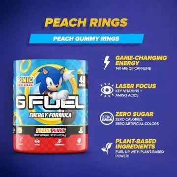 G Fuel Sonic Peach Rings Energy Powder, Sugar Free Focus Supplement