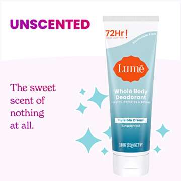 Lume Whole Body Deodorant - Invisible Cream Tube - 72 Hour Odor Control - Aluminum Free, Baking Soda Free, Skin Safe - 3.0 ounce (Pack of 2) (Unscented)