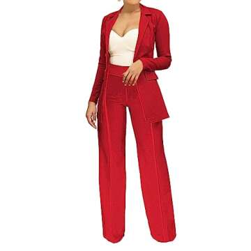 PINSV Women's High Waisted Stretchy Bootcut Pull On Dress Pants Casual Work Pants 3257 Red L