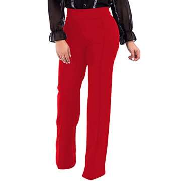 PINSV Women's High Waisted Stretchy Bootcut Pull On Dress Pants Casual Work Pants 3257 Red L