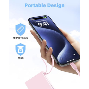 Portable Charger 10000mAh Fast Charging Power Bank with Cables