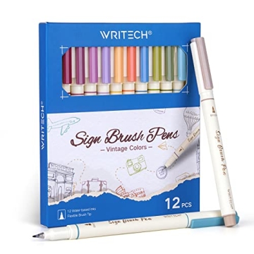 WRITECH Vintage Brush Pens Set - 12 Colors for Art