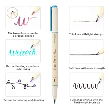 WRITECH Vintage Brush Pens Set - 12 Colors for Art