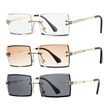 Stylish Rectangle Sunglasses for Men/Women - Rimless Design and UV Protection