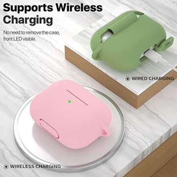 ATUAT for AirPods Pro 1st/2nd Generation Case Cover, Protective Silicone Skin Accessories with Keychain for Women Men for Apple AirPods Pro 2019/2022 Charging Case,Front LED Visible-Pink