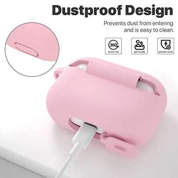 ATUAT for AirPods Pro 1st/2nd Generation Case Cover, Protective Silicone Skin Accessories with Keychain for Women Men for Apple AirPods Pro 2019/2022 Charging Case,Front LED Visible-Pink