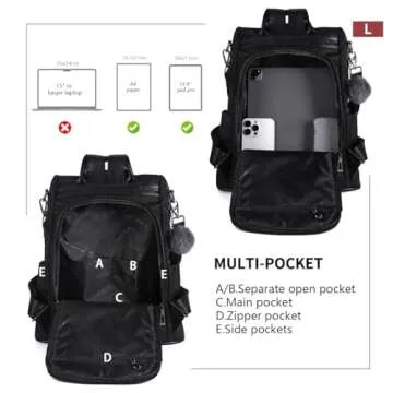 PINCNEL Women Backpack Purse Waterproof Nylon Anti-theft Rucksack Lightweight Shoulder Bag