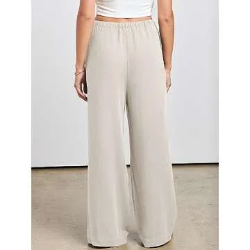 ANRABESS Women's Trendy Linen Summer Palazzo Pants