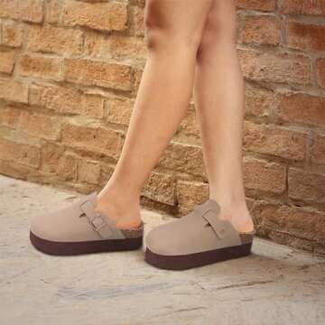 KIDMI Women's Platform Clogs - Chic Leather Mules with Cork Footbed
