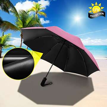 YRH Travel Umbrella,Reverse Automatic Umbrella,Portable Compact Folding Umbrellas with UV Protection (Pink)