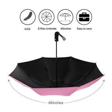 YRH Travel Umbrella,Reverse Automatic Umbrella,Portable Compact Folding Umbrellas with UV Protection (Pink)