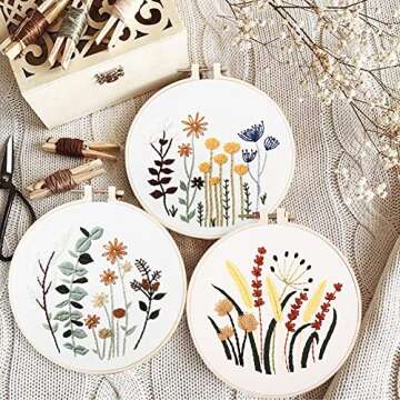 YINVA 3 Sets Embroidery Beginner Kits Embroidery Starter Kit Cross Stitch Kit Include Embroidery Clo...