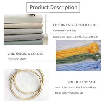 YINVA 3 Sets Embroidery Beginner Kits Embroidery Starter Kit Cross Stitch Kit Include Embroidery Clothes with Floral Pattern Instructions Hoops Floss Thread Fabric Needles for Beginners