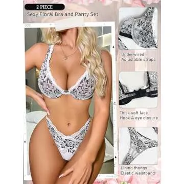 Dlsave Lace Sexy V Neck Push Up Lingerie Set for Women