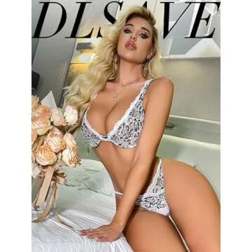 Dlsave Lace Sexy V Neck Push Up Lingerie Set for Women