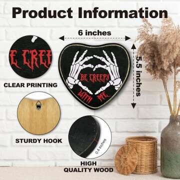 Gothic Heart Wood Sign, Be Creepy With Me Sign, Retro Gothic Wooden Wall Art, Skeleton Horror Wood P...