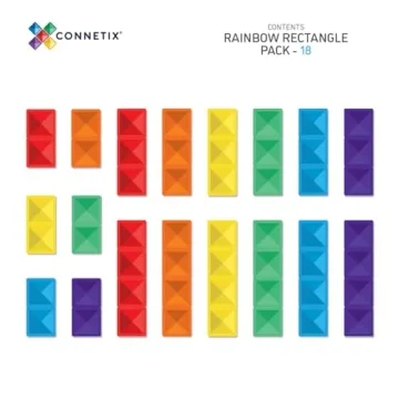 CONNETIX Rainbow Rectangle Pack of 18 Magnetic Tiles for Kids