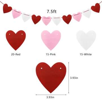 Valentines Day Decor Felt Heart Garland Banner for Wedding Birthday Party Supplies, Valentines Banne...