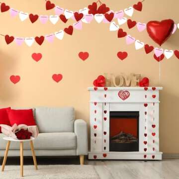 Valentines Day Decor Felt Heart Garland Banner for Wedding Birthday Party Supplies, Valentines Banner Red Pink Heart Garland, Indoor Outdoor Hanging Decorations