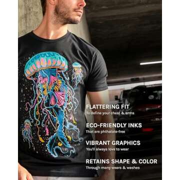 INTO THE AM Universal Love Glow in The Dark Graphic Tee for Men - Short Sleeve Design T-Shirts (Black, Medium)