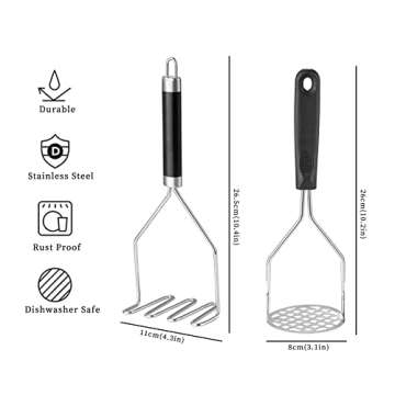 2PCS Potato Masher, OLULU Heavy Duty Stainless Steel Kitchen Tool for Avocado, Potatoes, Beans, 10.2...