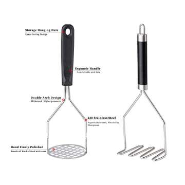 Versatile 2PCS Potato Masher, Ergonomic & Durable Kitchen Tool