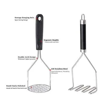 Versatile 2PCS Potato Masher, Ergonomic & Durable Kitchen Tool