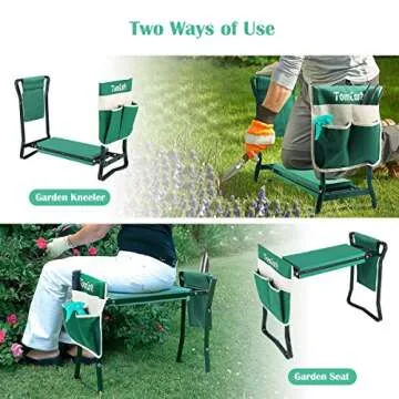 TomCare Garden Kneeler Seat Garden Bench Garden Stools Foldable Stool with Tool Bag Pouch EVA Foam Pad Outdoor Portable Kneeler for Gardening（Large-21.65" x 10.62" x 18.89", Green）