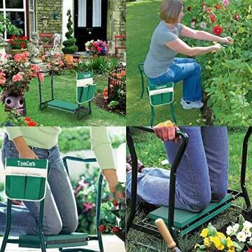 TomCare Garden Kneeler Seat Garden Bench Garden Stools Foldable Stool with Tool Bag Pouch EVA Foam Pad Outdoor Portable Kneeler for Gardening（Large-21.65" x 10.62" x 18.89", Green）