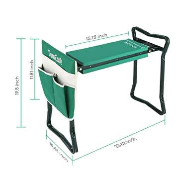 TomCare Garden Kneeler Seat Garden Bench Garden Stools Foldable Stool with Tool Bag Pouch EVA Foam Pad Outdoor Portable Kneeler for Gardening（Large-21.65" x 10.62" x 18.89", Green）
