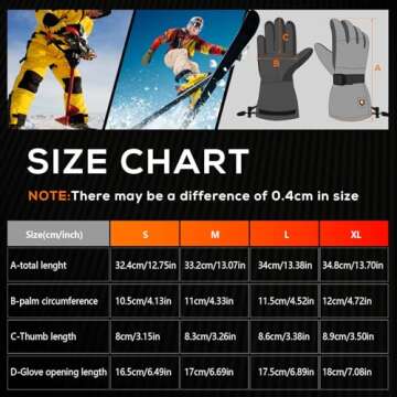 Heated Gloves for Men Women 7.4V Battery 22.2WH Rechargeable Heated Ski Gloves Touchscreen Waterproo...