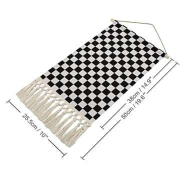 Elegant Black White Racing Checkered Hanging Artwork with Tassels for Stylish Home Decor