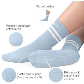 Pilates Socks with Grips for Women, Non-Slip Yoga Athletic Socks for Barre Ballet Barefoot Workout H...