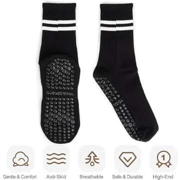 Pilates Socks with Grips for Women, Non-Slip Yoga Athletic Socks for Barre Ballet Barefoot Workout Hospital, 4 Pairs,S-M