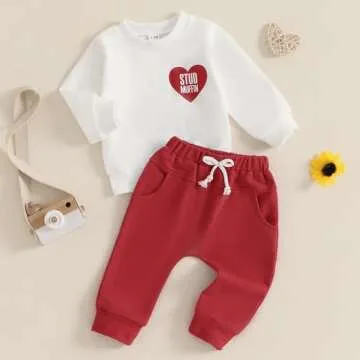 Infant Baby Boy Valentines Day Outfit - Cute Love Heart Print Sweatshirt & Pants