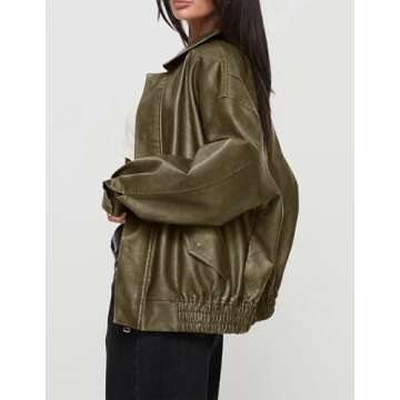 PRETTYGARDEN Women's Faux Leather Motorcycle Jacket Trendy Fall Spring Clothes Oversized Zip Up Winter Coat Outerwear