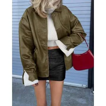 PRETTYGARDEN Women's Trendy Faux Leather Motorcycle Jacket