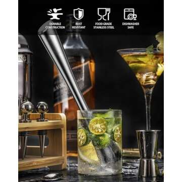 Cicike 10" Stainless Steel Muddler & Mixing Spoon Set