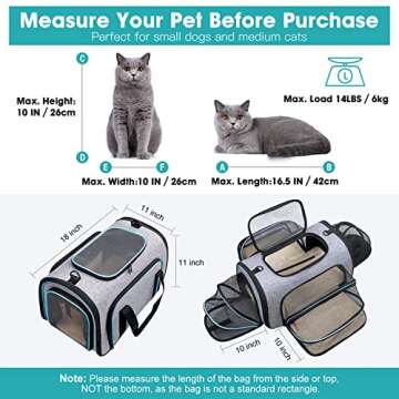 Siivton 4 Way Expandable Pet Carrier, Airline Approved Collapsible Cat Soft-Sided Carriers W/Removab...