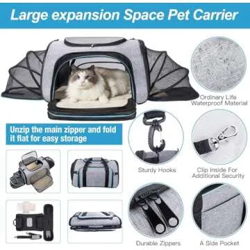 Siivton 4 Way Expandable Pet Carrier, Airline Approved Collapsible Cat Soft-Sided Carriers W/Removable Fleece Pad for Cats, Puppy, Small Dogs (18"x 11"x 11")