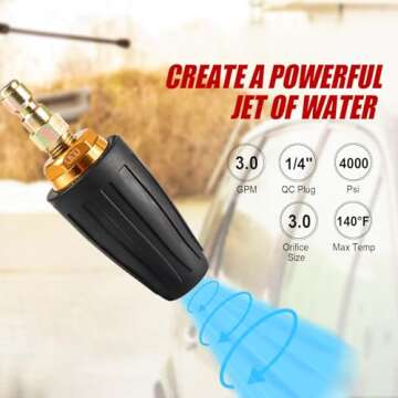 Pressure Washer Tips Turbo Nozzle Pressure Washer 3000 PSI Max Rotating Pressure Washer Nozzle with 2PCS 1/4'' Quick Connect for Cleaning Brick, Concrete, and Vinyl Surfaces…